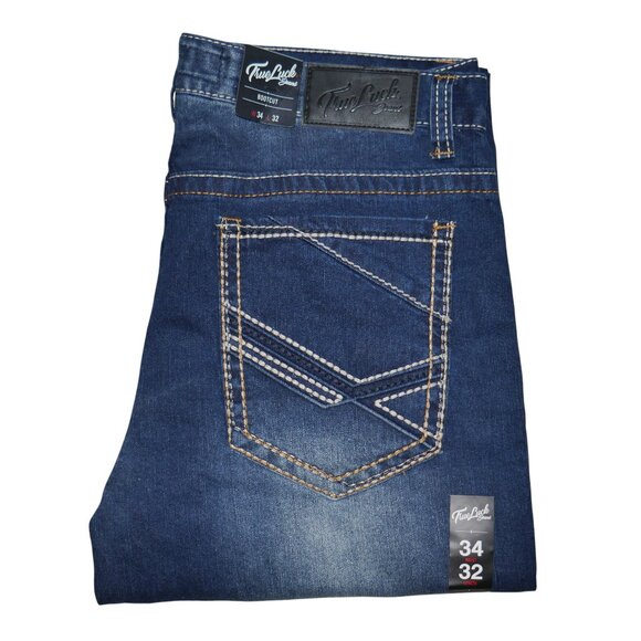 True Luck Men's Bootcut Jeans Size 34x32 Embroidered Stitched Medium Wash BKE - Picture 8 of 8